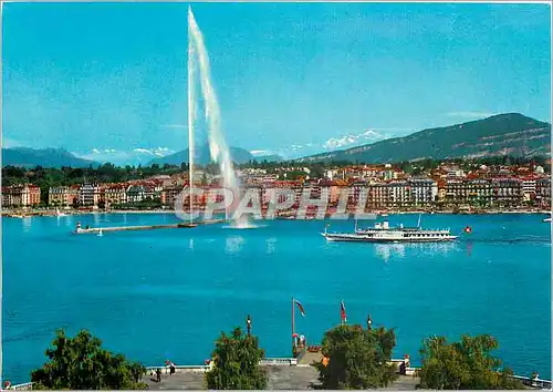 Moderne Karte Geneve Le Jet d'Eau et le Mont Blanc