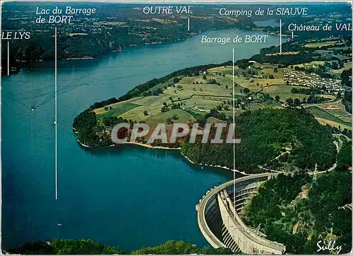 Moderne Karte Le barrage de Bort les Orgues Correze et sa retenue Vue aerienne