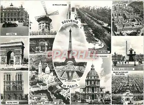 Cartes postales moderne Souvenir de Paris Opera Moulin Rouge Champs Elysees L'Ile de la Cote Sacre C�ur Notre Dame Place