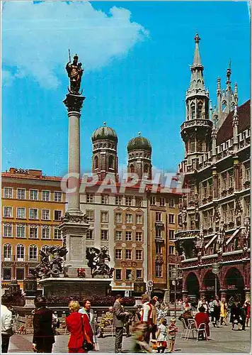Moderne Karte Munchen Marienplatz mit Marienaule Rathaus und blick auf die Turne der Frauenkirche
