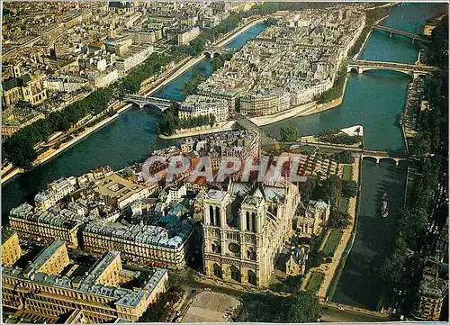 Moderne Karte En avion sur Paris L'Ile de la Cite Notre Dame et l'Ile Saint Louis