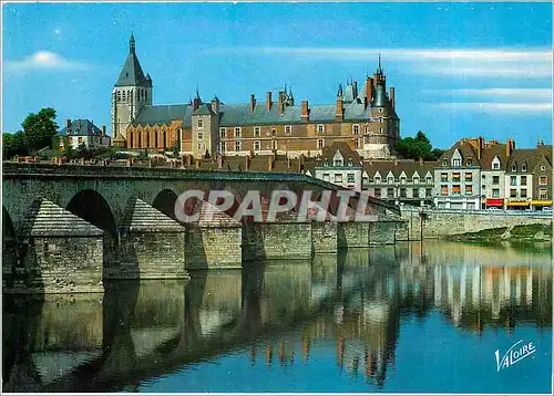Moderne Karte Gien Loiret Le pont et son reflet dans la Loire. L'eglise Sainte Jeanne d'Arc et le chateau du X