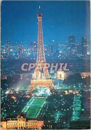 Cartes postales moderne Paris la nuit La Tour Eiffel au ter plan l'Ecole Militaire