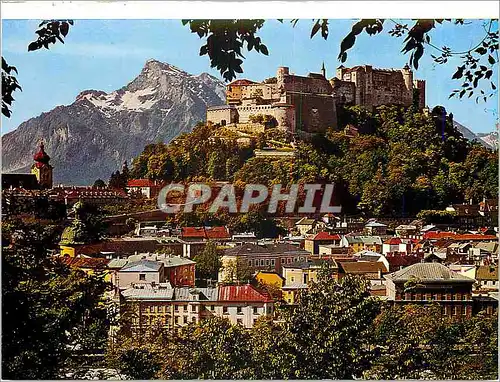 Moderne Karte Malerisches Salzburg Blick vom Kapuzinerberg auf die Alstadt Salzburg mit Hohensalzburg und Unte