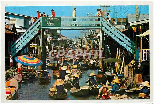 Ansichtskarte AK Floating Market and Wooden Bridge Crossing Canal of Damnernsaduak Rajburi Province Thailand