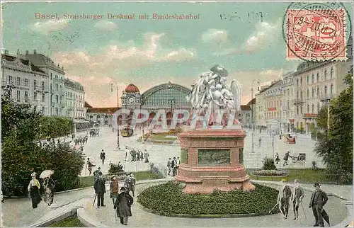 Cartes postales Basel Strassbruger Denkmal mit Bundesbahnhof