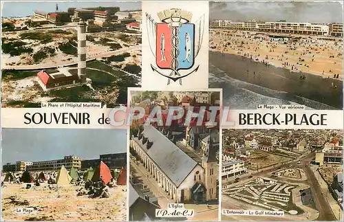 Cartes postales Souvenir de Berck Plage Le phare et l'hopital militaire La Plage L'eglise L'entonnoir Le golf mi