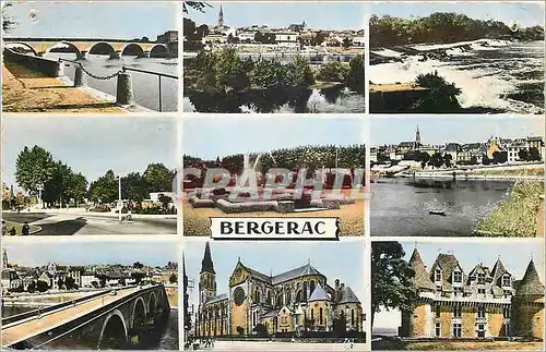 Cartes postales Bergerac De G a D Le Pont L'Eglise Le Chateau de Monbaziliac