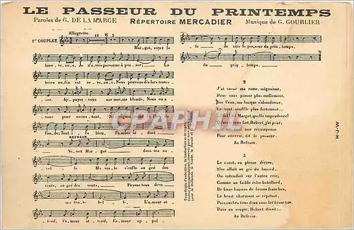 Cartes postales Le Passeur du Printemps Repertoire Mercadier Musique de G Goublier