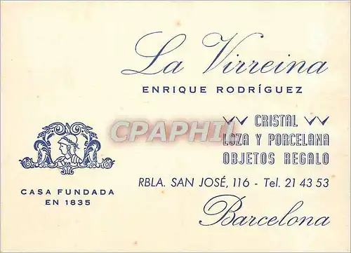 Carte de visite La Virreina Enrique Rodriguez Barcelona San Jose