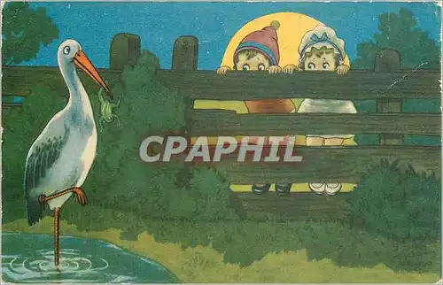 Cartes postales Enfants Cigogne
