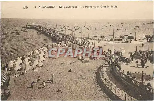 Cartes postales Arcachon Cote d'Argent La Plage et la Grande Jetee