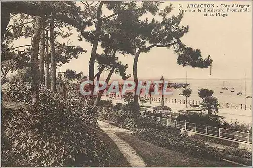 Cartes postales Arcachon Cote d'Argent Vue sur le Boulevard Promenade et la Plage