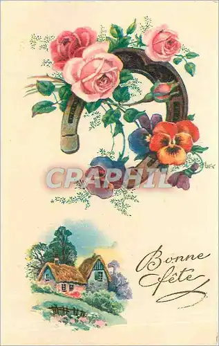 Cartes postales Bonne Fete Fleurs Fer a cheval