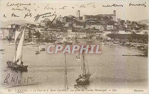 Cartes postales Cannes Le Port et le Mont Chevalier vue prise du Casino Municipal Bateaux