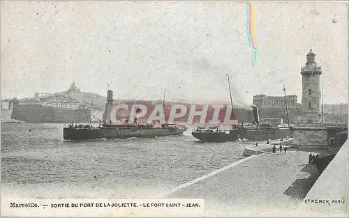 Cartes postales Marseille Sortie du Port de la Joliette Le Fort Saint Jean Bateaux Phare