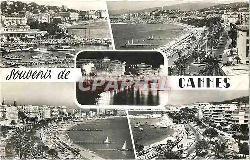 Moderne Karte Souvenir de Cannes Alpes Maritimes Vue d'ensemble prise du Suquet La plage de la croisette et le