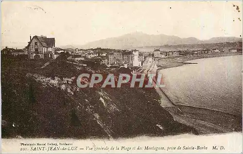 Cartes postales Saint Jean de Luz Vue generale de la Plage et des Montagnes prise de Sainte Barbe