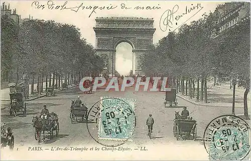 Cartes postales Paris L'Arc de Triomphe et les Champs Elysees