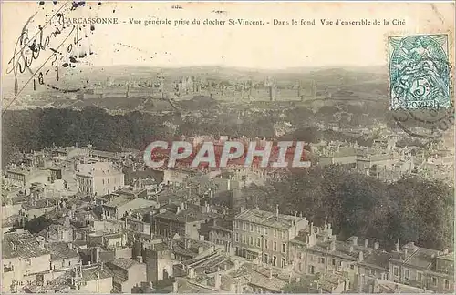 Cartes postales Carcassonne Vue generale prise du clocher St Vincent Dans le fond Vue d'ensemble de la Cite
