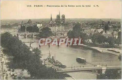 Cartes postales Paris - Panorama de la Seine vers la Cite Notre Dame Bateau