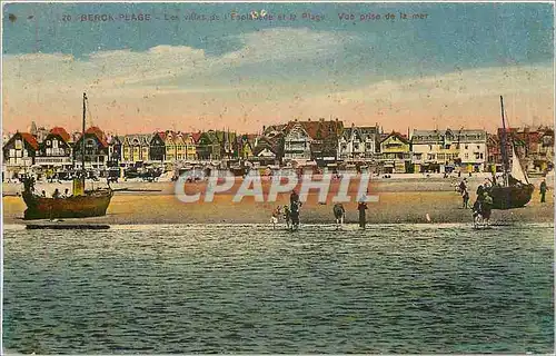 Cartes postales Beron-Plage - Les villas de l'Esplanade et la Plage. Vue prise de la mer Bateaux