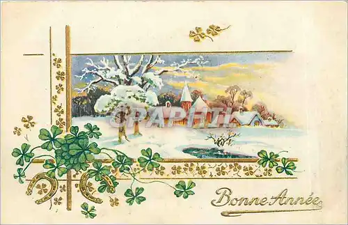 Cartes postales Bonne Annee Fleurs Fer a cheval