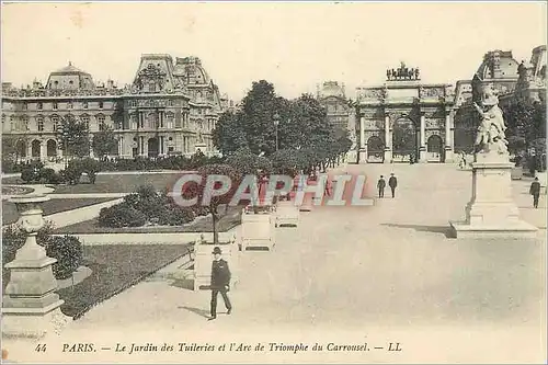 Cartes postales Paris - Le Jardin des Tuileries et l'Arc de Triomphe du Carrousel