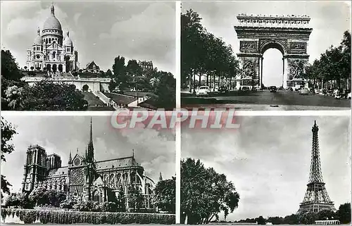 Cartes postales moderne Paris Basilique du Sacre C�ur de Montmartre Arc de Triomphe Tour Eiffel et le pont d'Iena