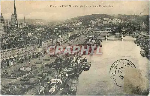 Cartes postales Rouen - Vue generale prise du Transbordeur Bateaux