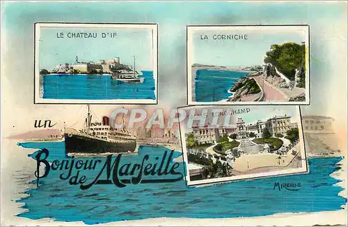 Cartes postales moderne Un Bonjour de Marseille Bateau Ch�teau d'IF Palais Longchamp