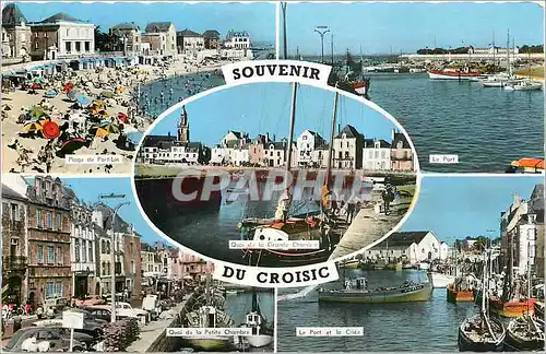 Moderne Karte Souvenir du Croisic Plage de Fort Lin Le port Quai de la Petite Chambre Le port et la criee Bate