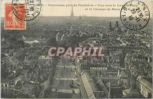 Cartes postales Paris Panorama pris du Pantheon Vue vers le Luxembourg et le Champs de Mars Tour Eiffel