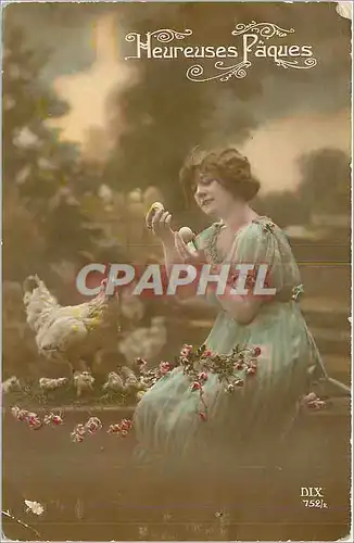 Cartes postales Heureuses Paques Femme Poule