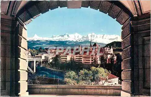 Moderne Karte Berne Vue des Alpes Bernoises depuis la terrasse du Palais Federal