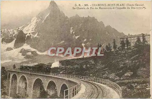 Cartes postales Chamonix Mont Blanc Haute Savoie Le Chemin de Fer du Montenvers et l'Aiguille du Dru Train