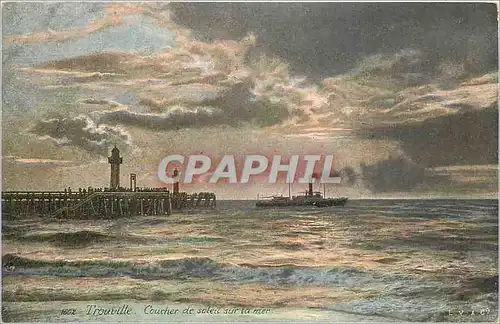 Ansichtskarte AK Trouville Coucher de soleil sur la mer Bateau