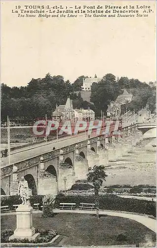 Ansichtskarte AK Tours I et L Le Pont de Pierre et la Loire La Tranchee Le jardin et la statue de Descartes