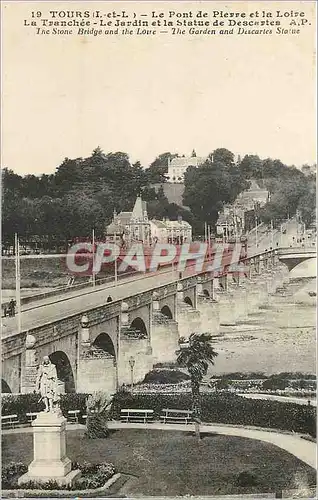 Cartes postales Tours I et L Le Pont de Pierre et la Loire La Tranchee Le jardin et la statue de Descartes