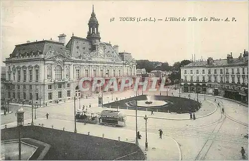 Ansichtskarte AK Tours I et L L'Hotel de Ville et la Place Tramway