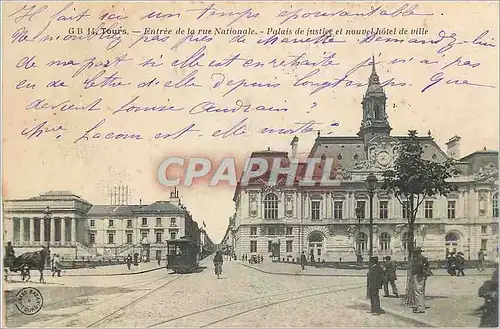 Cartes postales Tours Entree de la Rue Nationale Palais de justice et nouvel hotel de ville Tramway