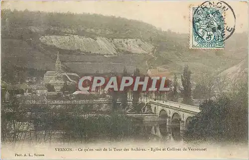 Cartes postales Vernon Ce qu'on voit de la Tour des Archives Eglise et Collines de Vernonnet