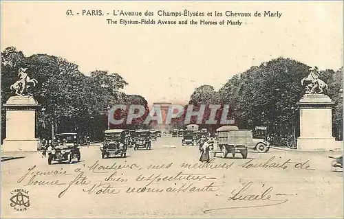 Ansichtskarte AK Paris L'Avenue des Champs Elysees et le Chevaux de Marly