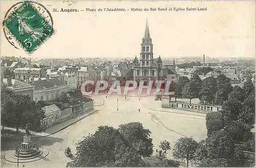 Cartes postales Angers Place de l'Academie Statue du Roi et Eglise Saint Laud Byrrh