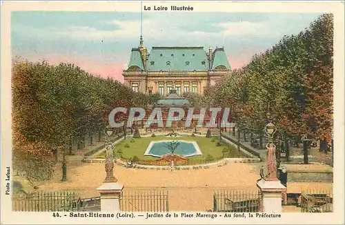 Cartes postales La Loire Illustree Saint Etienne Loire Jardins de la Place Marengo Au fond la Prefecture