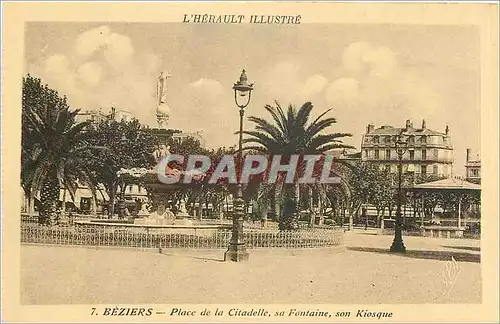 Ansichtskarte AK L'Herault Illustre Beziers Place de la Citadelle sa Fontaine son Kiosque