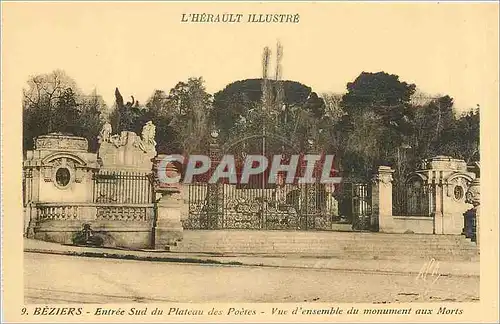 Ansichtskarte AK L'Herault Illustre Beziers Entree Sud du Plateau des Poetes Vue d'Ensemble du Monument aux Morts