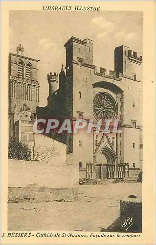 Cartes postales L'Herault Illustre Beziers Cathedrale St Nazaire Facade sur le Rempart