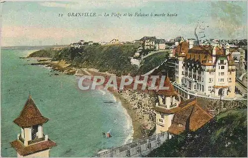 Cartes postales Granville La Plage et les Falaises a maree haute