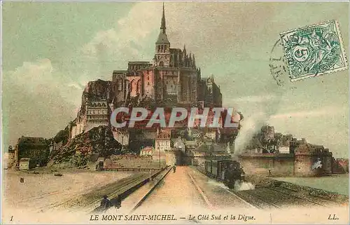 Cartes postales Le Mont Saint Michel Le Cote Sud et la Digue Train